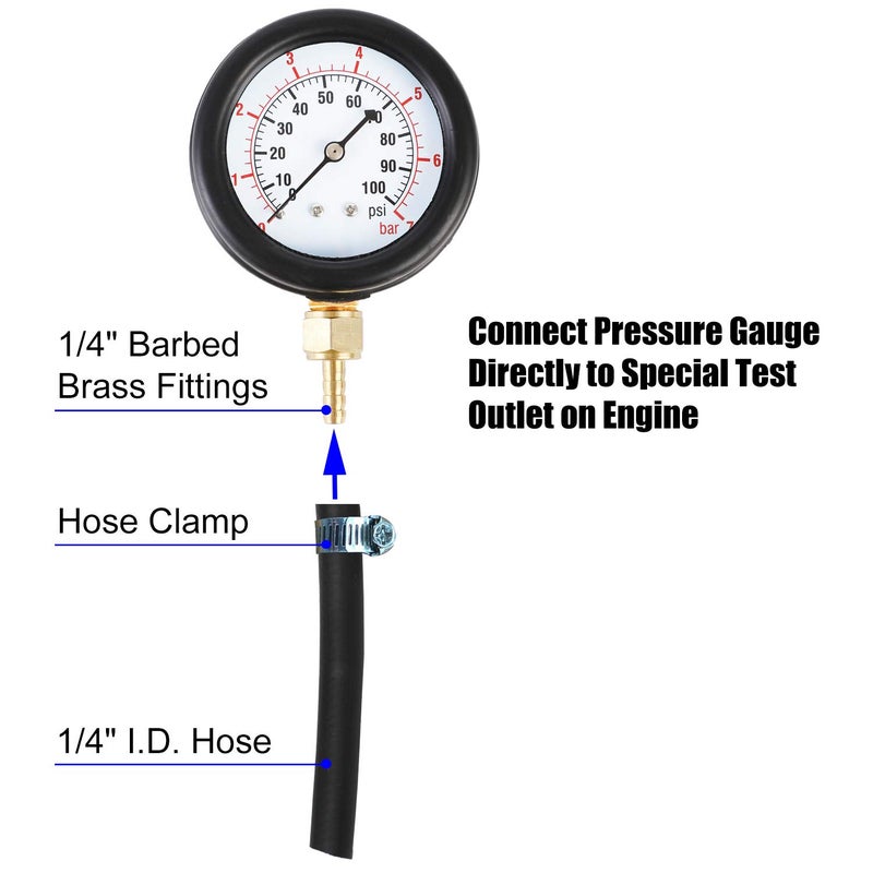 JIFETOR Fuel Injection Pump Pressure Tester Gauge Kit, Car Gasoline Gas Fuel Oil Injector Test Manometer Tool Set 0-100PSI, Universal for Auto Truck SUV Motorcycle ATV RV - Image 4